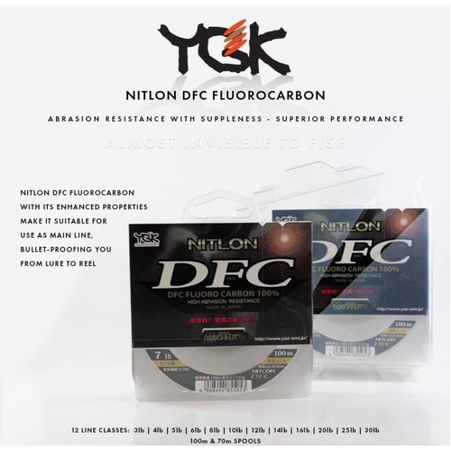 YGK Nitlon DFC 100% Fluorocarbon Fishing Leader 100m - Choose Lb