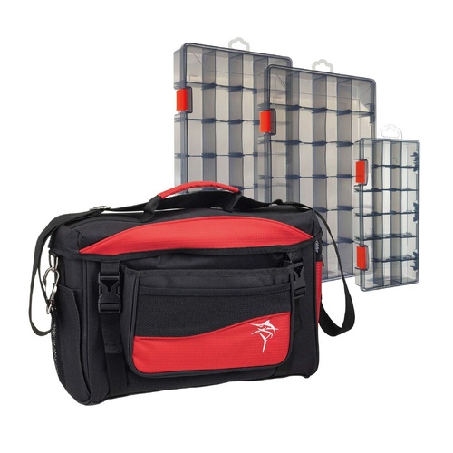 Jarvis Walker Medium Lure Bag With 3 Lure Boxes - Black &amp; Red