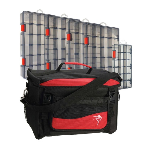 Jarvis Walker Large Lure Bag With 5 Lure Boxes - Black &amp; Red