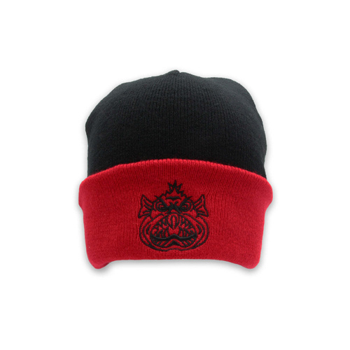 Ugly Fish Knit Beanie Headwear Hat #Black / Red