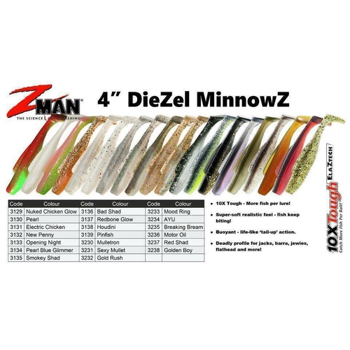 ZMan DieZel MinnowZ 4 Inch Soft Plastic Fishing Lure Zman Z Man Minnows